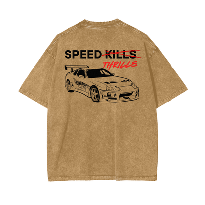 Speed Thrills | Dark Design | Oversized Acid Washed T-Shirt