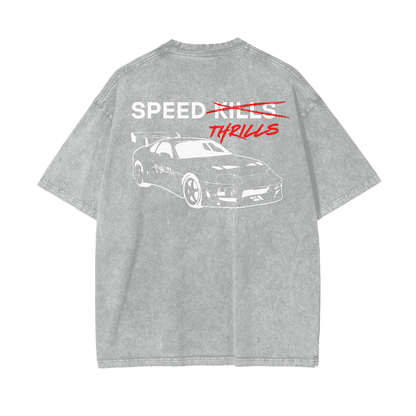 Speed Thrills | Light Design | Oversized Acid Washed T-Shirt