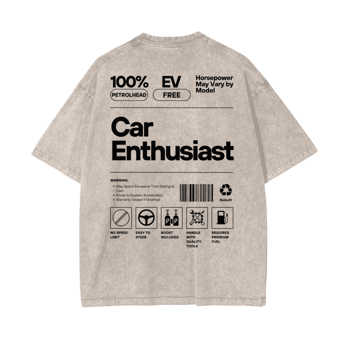 Car Enthusiast Label | Dark Design | Oversized Acid Washed T-Shirt