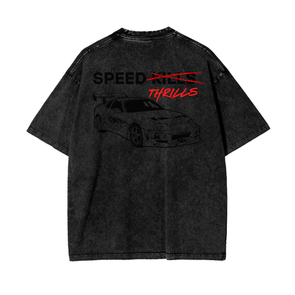 Speed Thrills | Dark Design | Oversized Acid Washed T-Shirt